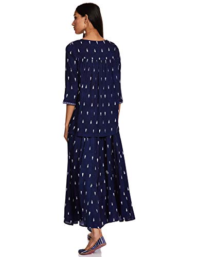 W For Woman Women Rayon Viscose Blue Printed Round Neck Top Set