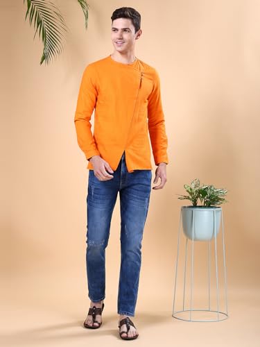 The Indian Garage Co Men'S Cotton Slim Kurta (0721-Sk25L29-07_Orange