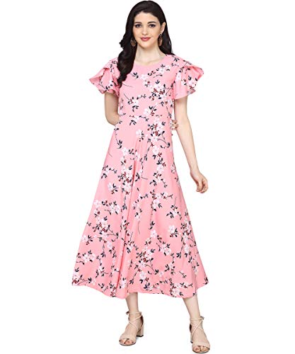 OOMPH! Womens Crepe A-Line Maxi Dress - Rose Pink