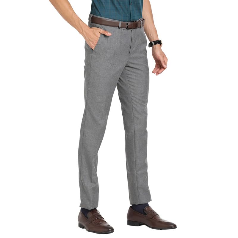 Turtle Men Poly Viscose Solid Slim Fit Grey Formal Trousers