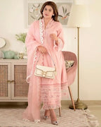 ANNI DESIGNER Womens Cotton Blend Embroidered Straight Kurta with Pant & Dupatta (Arora Pink_XXL_Pink_XX-Large)