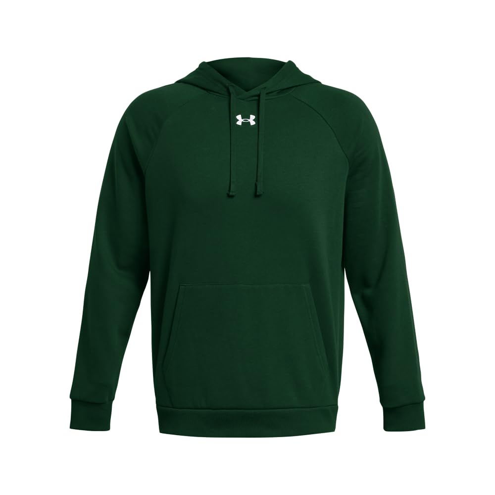 Under Armour Men's Rival Fleece Hoodie, (301) Forest Green / / White, Large