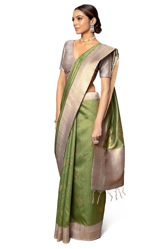 Soch Women Tussar Leaf Pattern Zari Woven Saree