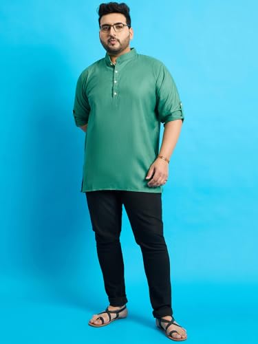 Bigbanana Plus Size MenS Regular Fit Solid Short Kurta (Pollan-Grey,Grey,5Xl)