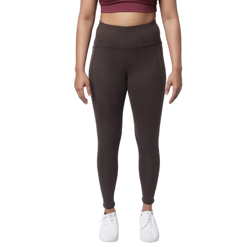 Blissclub Women Groove-in Cotton Mid Rise Skinny Leggings | High-Waist | Ankle Length | Adjustable Inner Drawcord | 2 Deep Side 