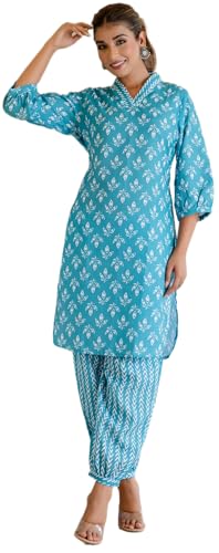 LookMark Womens Latest Printed Cotton Blend Straight Kurta and Afghani Pant Set Perfect for Casual and Office Wear (AZ-LM-P1-KS
