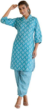 LookMark Womens Latest Printed Cotton Blend Straight Kurta and Afghani Pant Set Perfect for Casual and Office Wear (AZ-LM-P1-KS