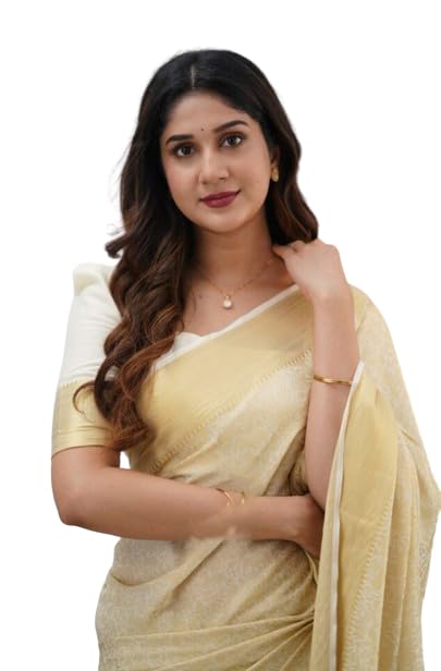 Flosive Womens Kanjivaram Silk Saree With Handloom Weaving Work With Blouse (CREAM)