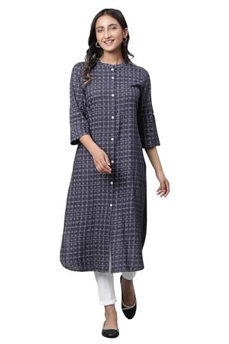 Aurelia Women Grey Abstract Printed Viscose Straight Kurta
