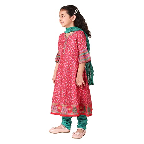 Fabindia Girl'S Cotton Silk Printed Regular Kurta Set (1028676Magenta_Magenta