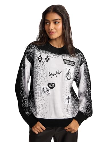 The Souled Store Knitted Sweater: Fallen Angel Women and Girls Oversized Sweater White