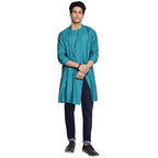 Fabindia MenS Viscose Silk Solids Slim Kurta (102587601_Teal