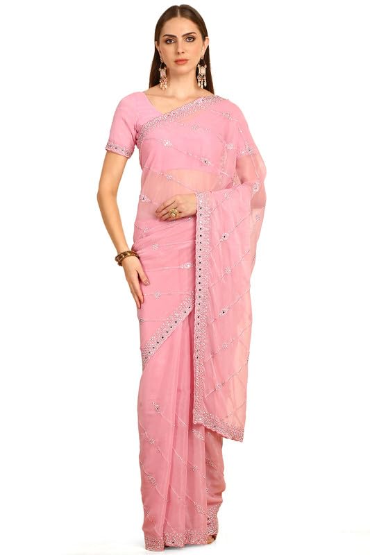 Soch Women Embellished Chiffon Saree with Mirror Work
