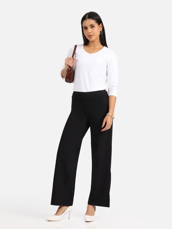 BlissClub AM:PM Cotton Wide Leg Pants - Lite,Regular Below 54, Cotton Pants, Wide Waistband, Slit at Hem, Side Pockets