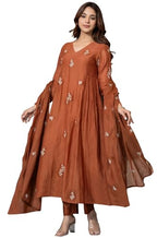 Anni Designer WomenS Rayon Viscose Anarkali Embroidery Kurta With Pant With Dupatta (Ramona Rust_Xxl_Rust_Xx-Large)