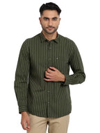 Turtle Men 100% Cotton Dark Green Striped Slim Fit Casual Shirt