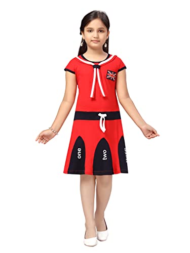 Aarika Girls Cotton Blend Fit and Flare Knee-Length Dress (FK-P-1102_Red_30)