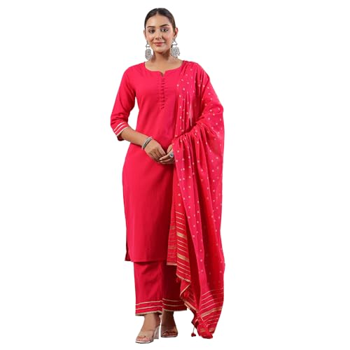 Anubhutee Women'S Cotton Blend Kurta Suit Set (Abwsdaw23008_Fs_Fuchsia