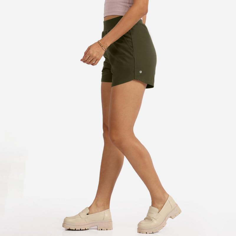 BlissClub Groove-in Cotton Shorts | Cotton Shorts | Side Pockets | Stretchy |Curved Hem