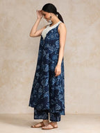 Varanga Floral Printed Mirror & Thread Embroidered Yoke Anarkali Kurta With Trouser