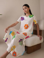 Sweet Dreams Women Printed Pyjama Set Cream