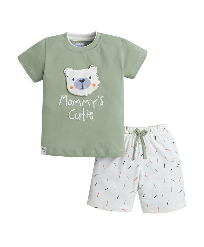BUMZEE Boys Cotton Half Sleeves Animal Print T-Shirt & Short Set Green & Lemon - 3-4 Years (Peb11133G-grn)