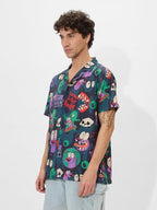 The Souled Store Courage: Creepy Stuff Happens Men And Boys Short Sleeves Collared Neck Button Front Purple All Over Printed Ray