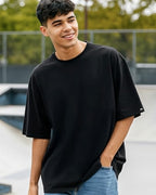 Bewakoof MenS Solid 100% Cotton T-Shirt - Oversized Fit, Round Neck, Half Sleeves