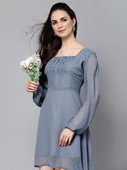 LookMark Womens Georgette Butti Fit and Flare Midi A-line One Piece Western Dress