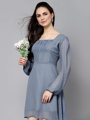 LookMark Womens Georgette Butti Fit and Flare Midi A-line One Piece Western Dress