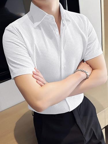 Greciilooks Solid For Casual Stylish Waffle Regular Fit | Men Formal Half Sleeve Shirt