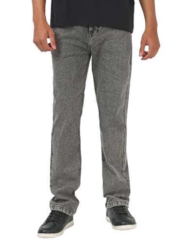 Bewakoof MenS Washed Slim Straight Fit Cotton Elastane Blend Jeans_663617_Grey_38
