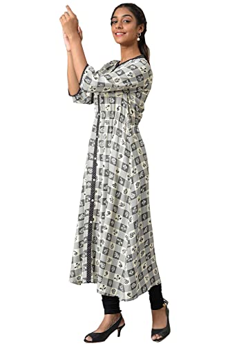 Aurelia Women Grey Rayon Floral Printed A-Line Kurta