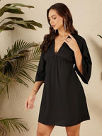 Rare WomenS Polyester A-Line Above The Knee Dress (Ep8090_Black