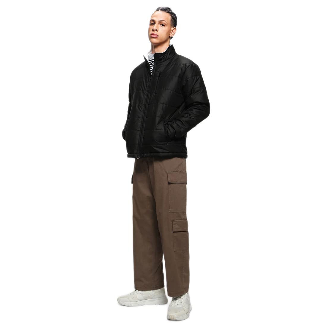 Bewakoof Mens Solid Oversized Fit Full Sleeve Stand Collar Nylon Jacket