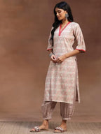 Libas Womens Printed Silk Blend Straight Kurta With Salwar And Dupatta
