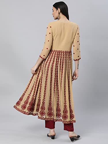 ANNI DESIGNER Womens Georgette Chikankari Embroidered Anarkali Kurti (Kari-Beige-SM_S_Beige_Small)