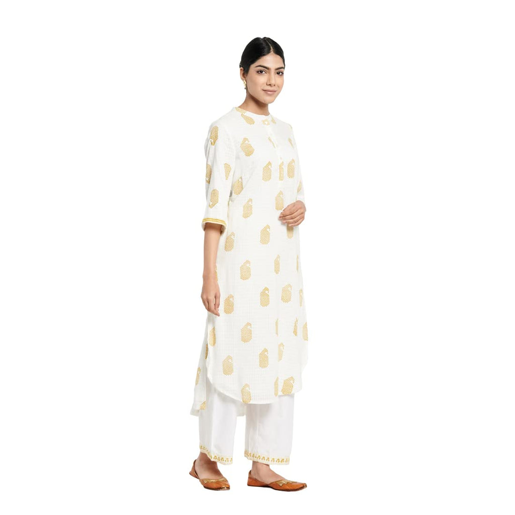 Fabindia Women Printed 2 Piece Kurta Et Cotton_Yellow