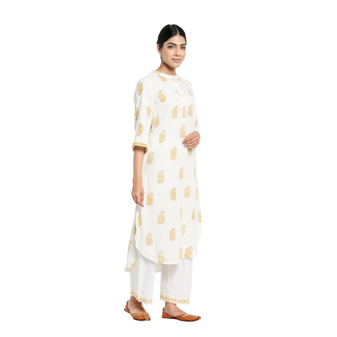 Fabindia Women Printed 2 Piece Kurta Et Cotton_Yellow