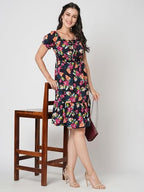 Selvia Western Dress For Women|Crepe Dress For Women|Fit & Flare Dress|Floral Printed Dress For Women|One Piece Dress For Women