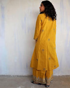 ANNI DESIGNER Womens Rayon Viscose Anarkali Printed Kurta with Palazzo (HANAYA Yellow_XL_Yellow_X-Large)