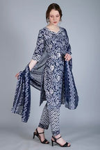 Leriya Fashion Women'S Kurtis With Pant Set || Fully Stitched Cotton Floral Printed Kurti With Chevron Printed Bottom For Women || Regular || Festival Wear Kurti Bottom Set For Women