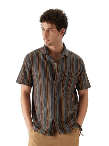 The Souled Store Men Stripes: Neon Waves Knit Shirts Shirts Casual Button-Down Half Sleeve Printed Graphic Short Sleeve Casual W