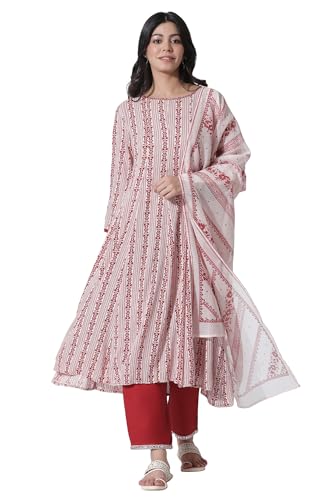 W For Woman White & Red Printed Flared Kurta, Cotton Pants With Dupatta Set_24Onws10608-123012_2Xl