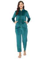 Clovia WomenS Chic Basic Jacket & Pyjama Set - Velour (Lsw731P17_Green_Xxl)