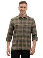 Turtle Men 100% Cotton Checkered Brown Casual Oversize Shirt