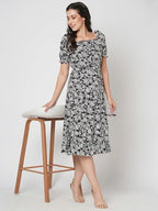 Selvia Western Dress For Women|Crepe Dress For Women|Fit & Flare Dress|Floral Printed Dress For Women|One Piece Dress For Women
