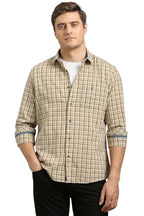 Louis Philippe Men Beige Slim Fit Check Full Sleeves Casual Shirt