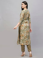 ANNI DESIGNER Womens Cotton Blend Straight Printed Kurta with Pant (Seep Green_M_Green_Medium)