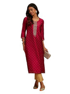Libas Women'S Chanderi Woven Design Straight Kurta (58041_Fuchsia